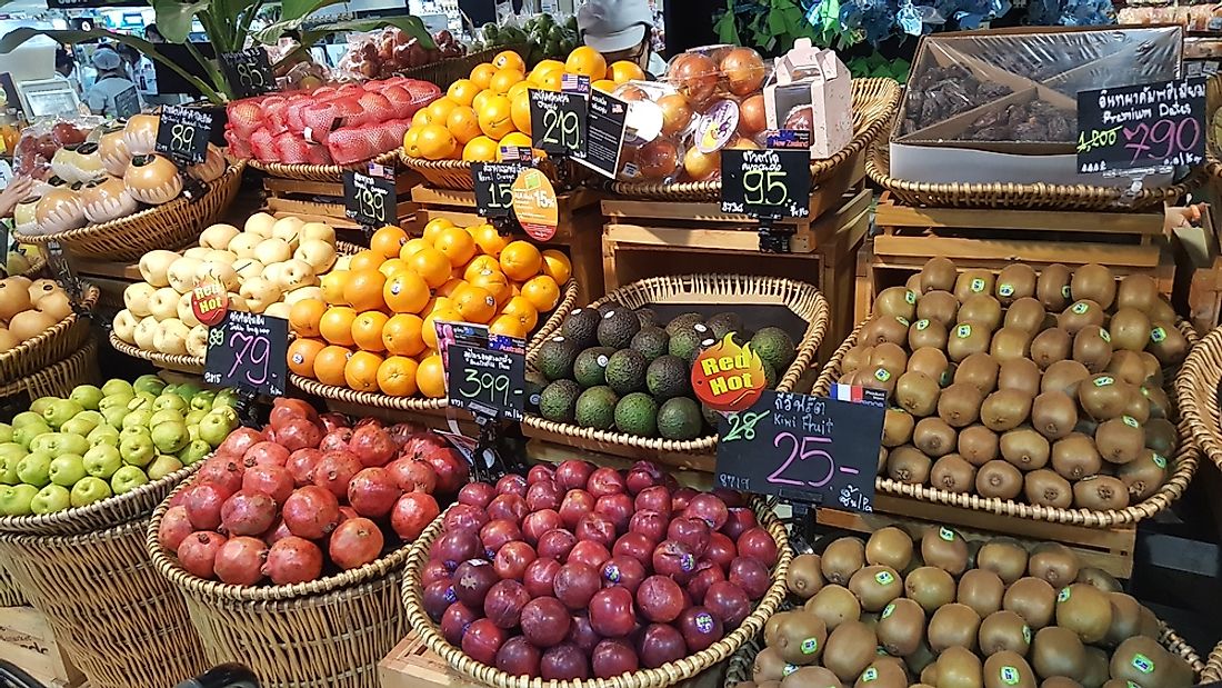 Imported fruit for sale in a supermarket in Bangkok, Thailand. Editorial credit: saruntorn chotchitima / Shutterstock.com. 