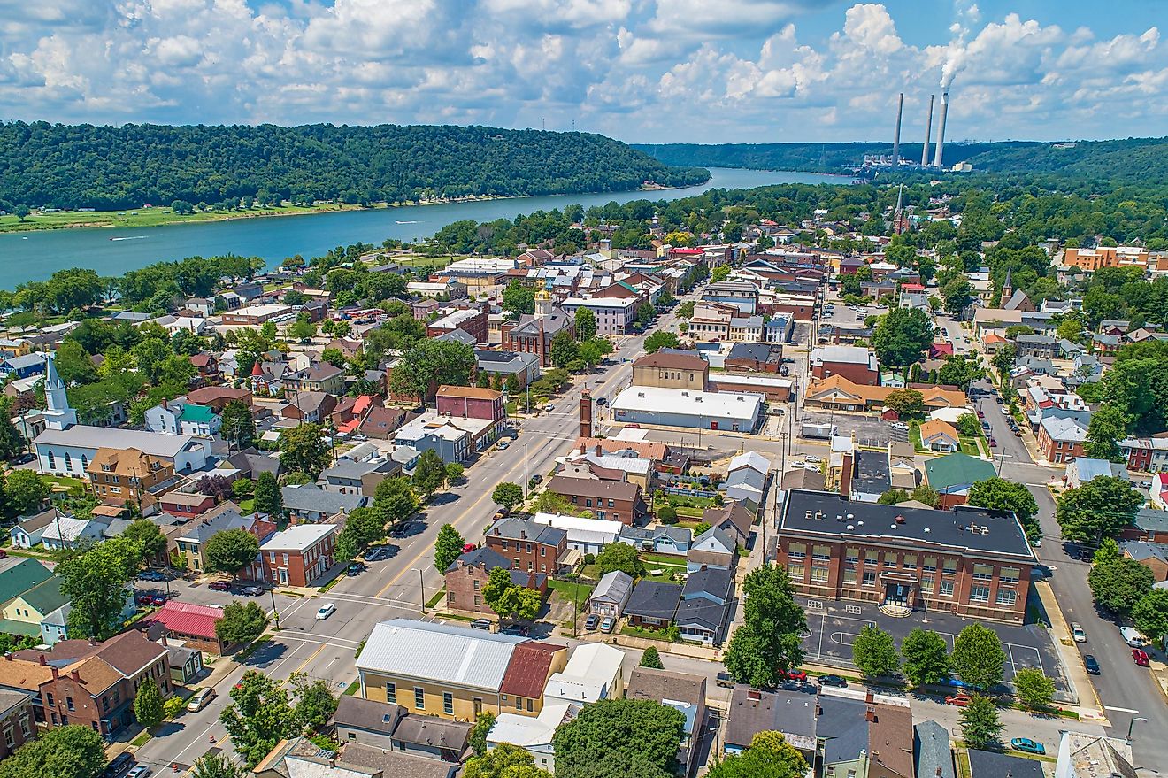 Aerial view of historic Madison, Indiana.