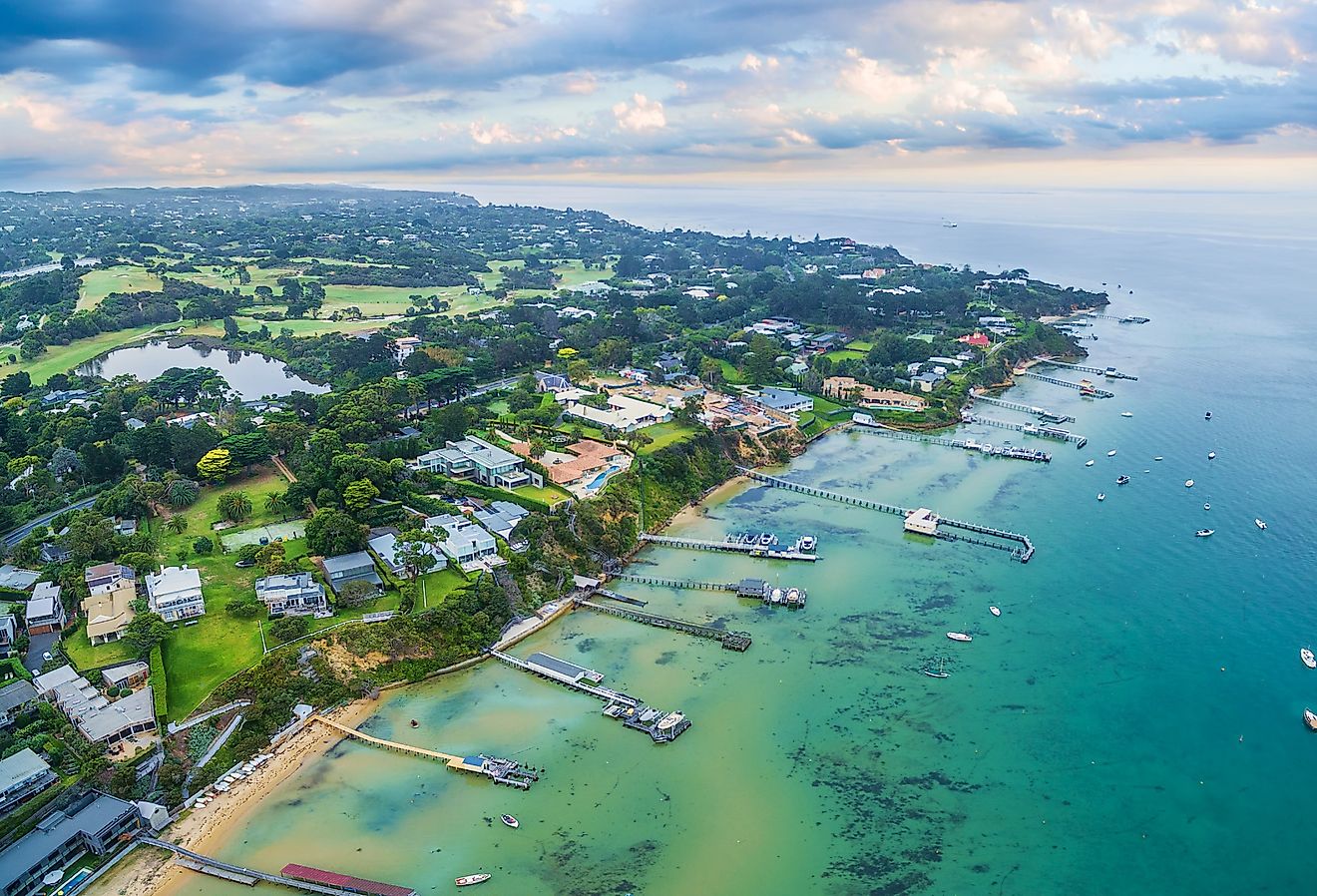 Aerial landscape of the Sorrento, Victoria coastline.