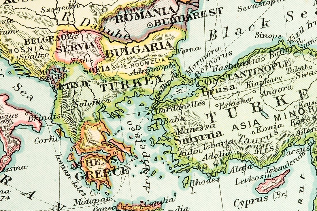 A map view of Turkey and a few of its neighbors. 