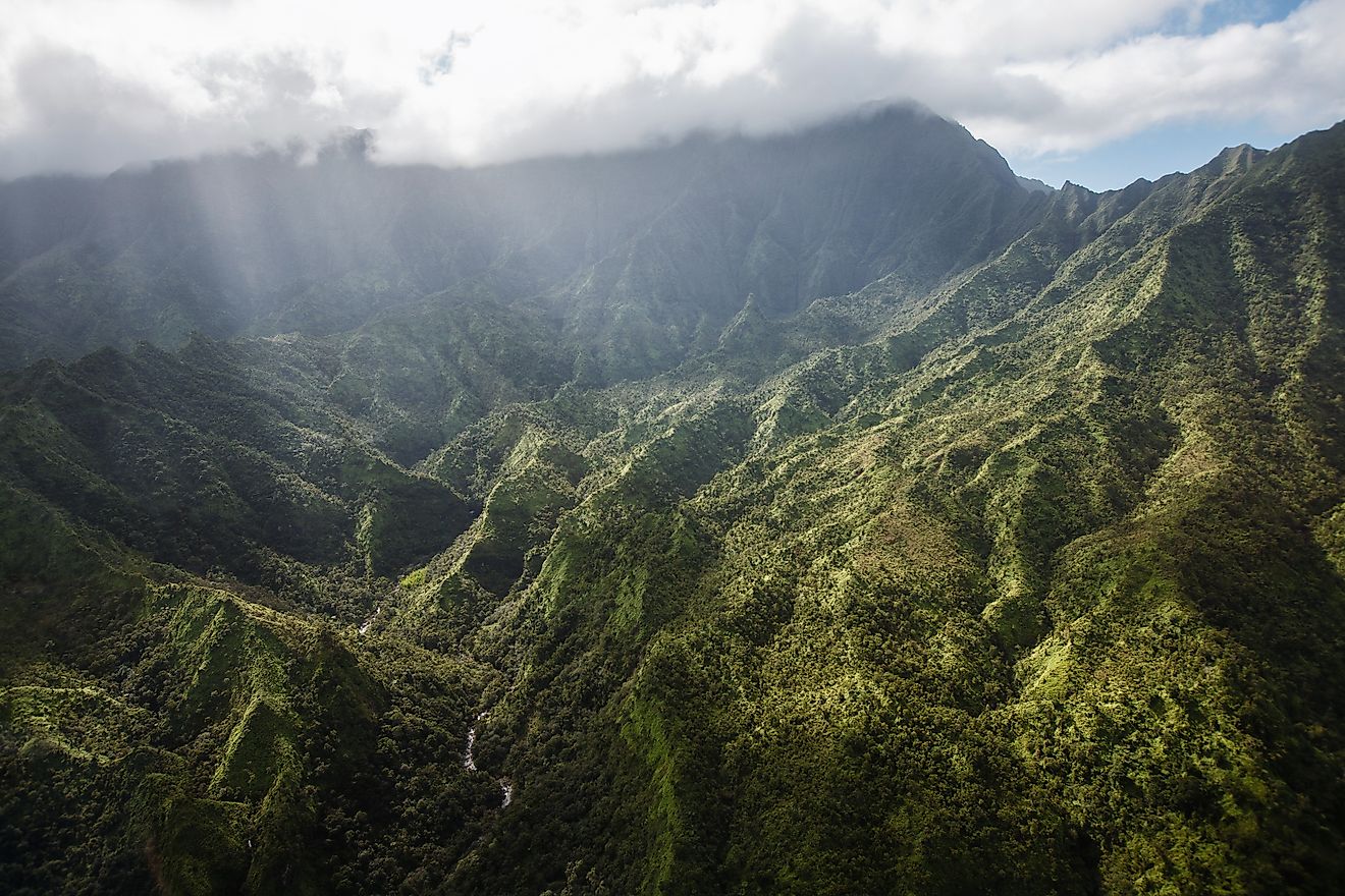 The Heart of Kauai, Aerial view of Mount Waialeale. 