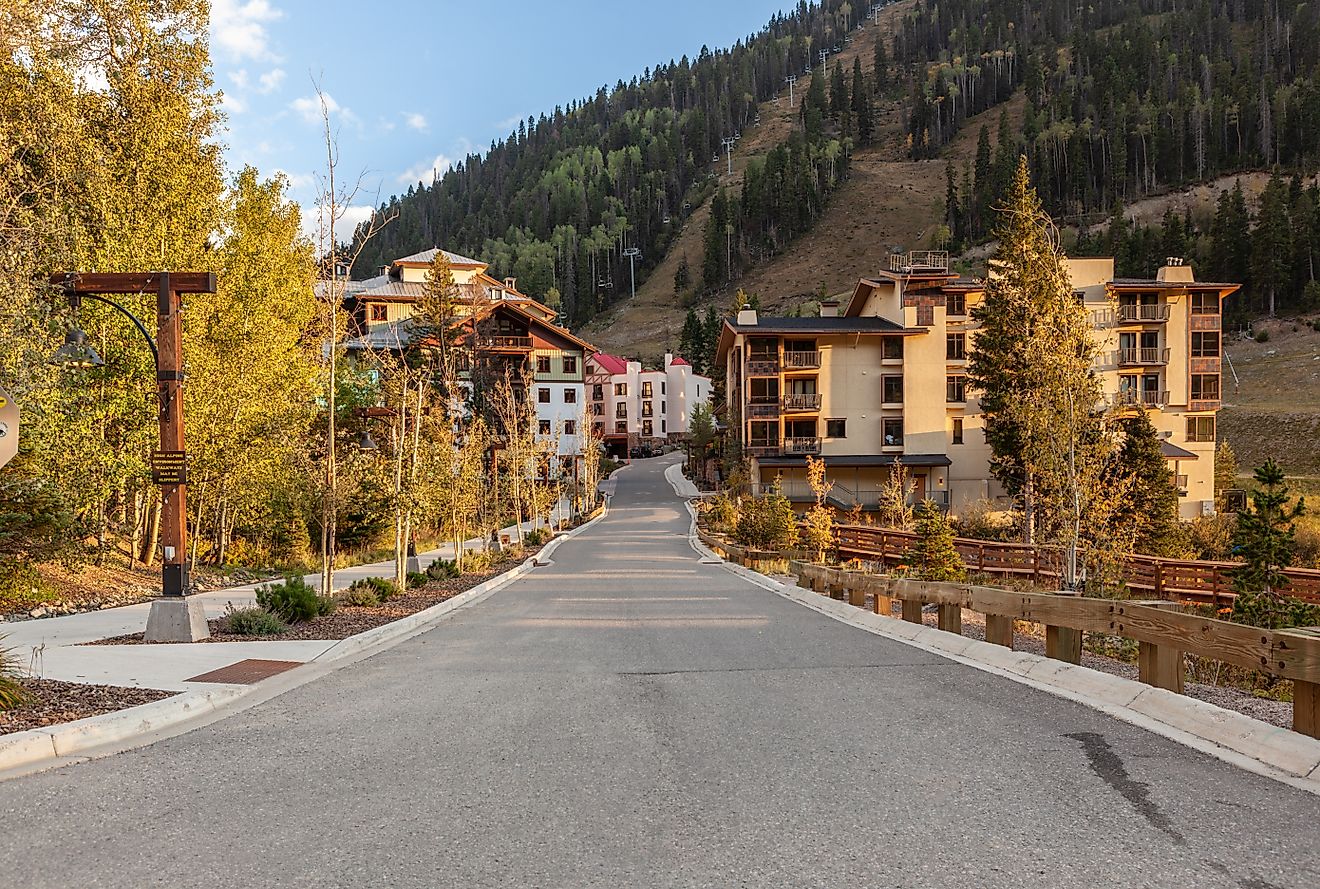 The village of Taos Ski Valley, New Mexico in fall