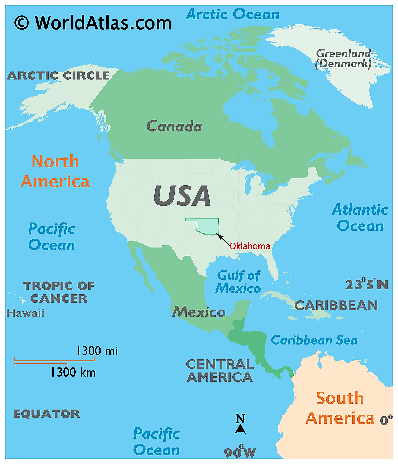 Map showing location of Oklahoma in the world.