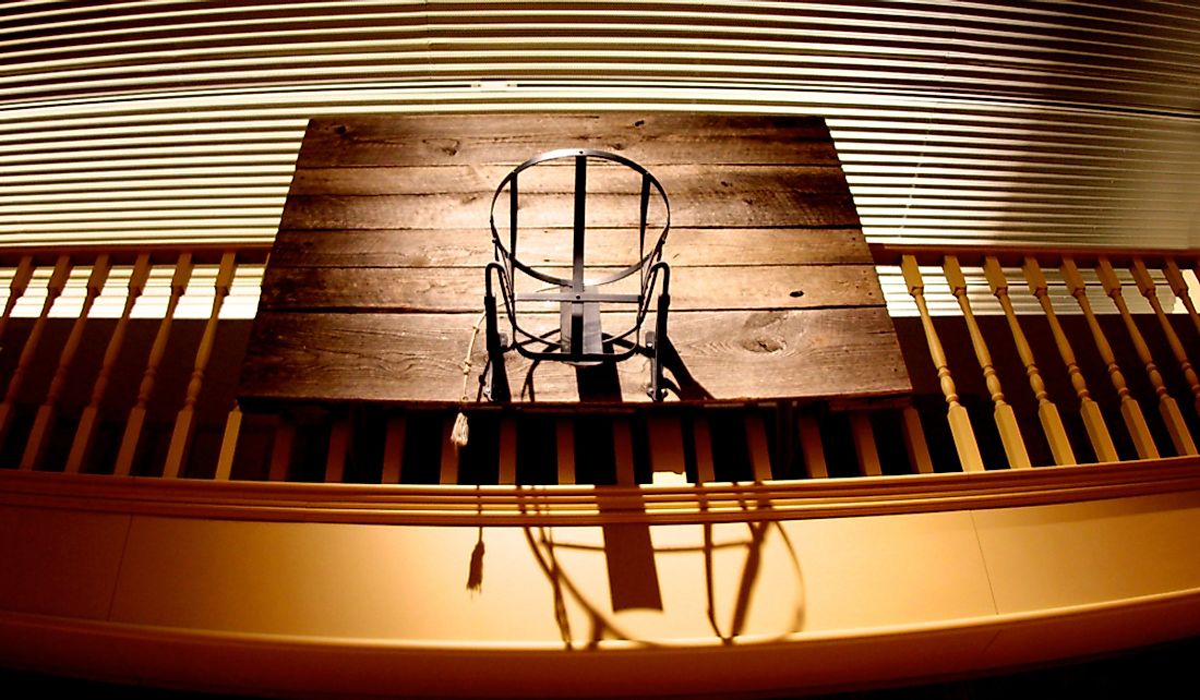 An old basketball hoop hanging in the Springfield's Basketball Hall of Fame. 