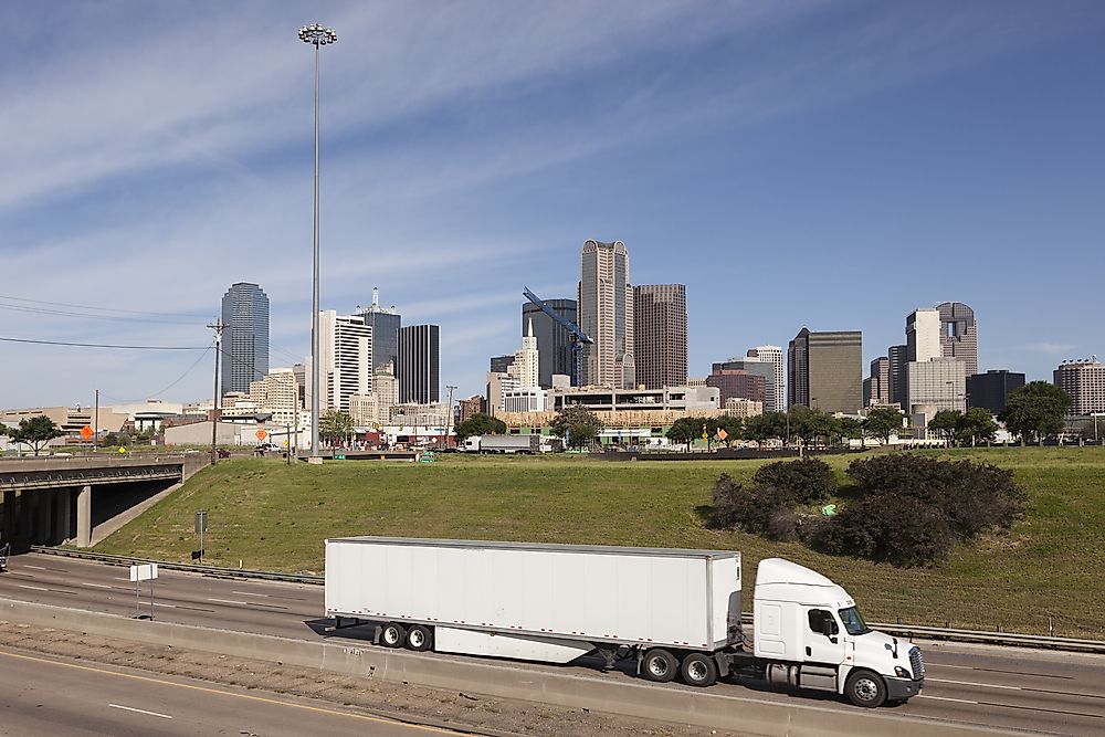 A truck passing through Dallas. 