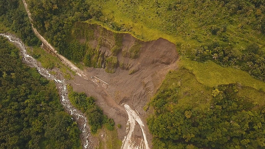 Road blocked by debris after landslide. 