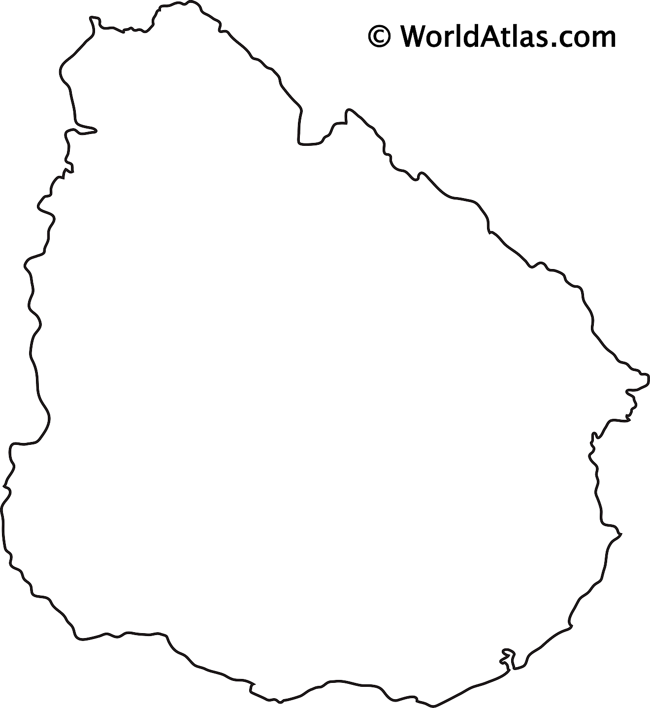 Mapa de contorno en blanco de Uruguay