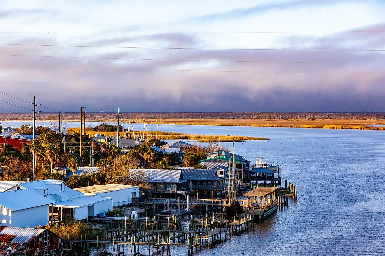 View of Apalachicola, Florida, from the bridge over the Apalachicola River.
