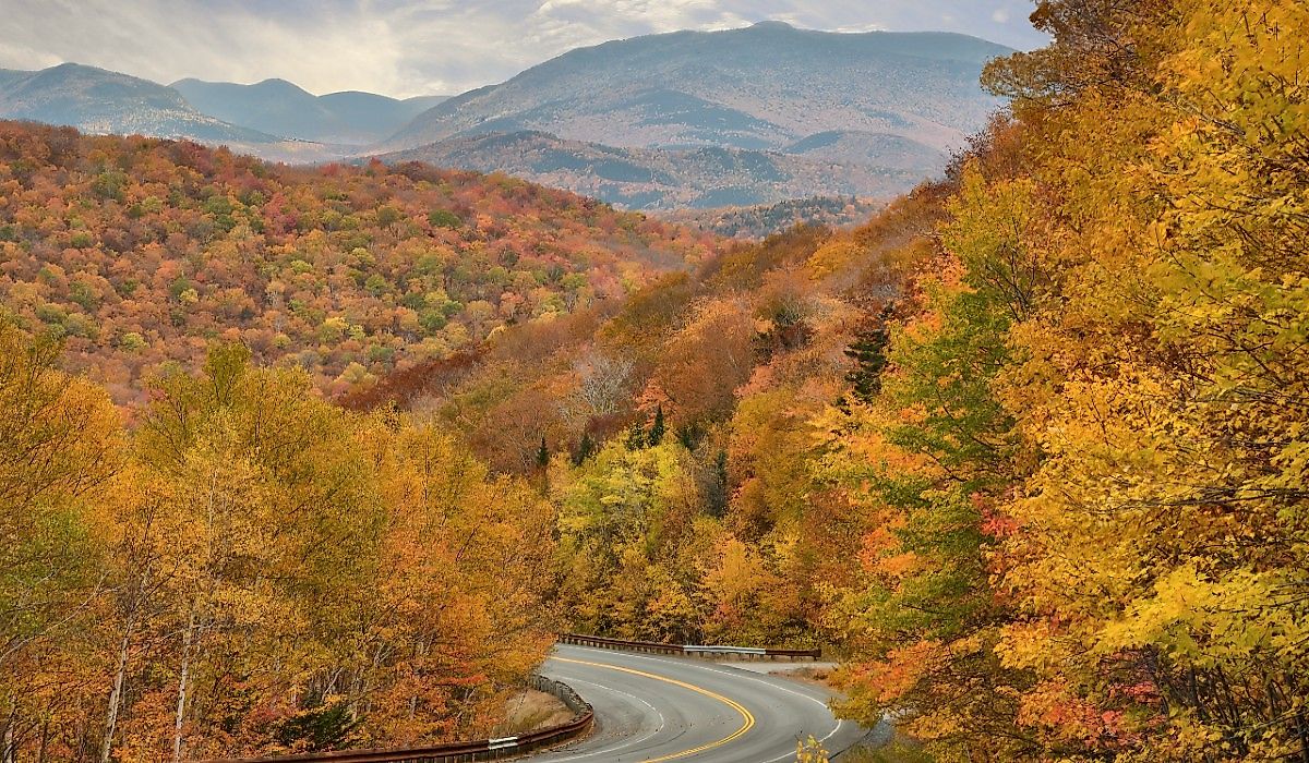Vibrant fall foliage in the White Mountains of New Hampshire.
