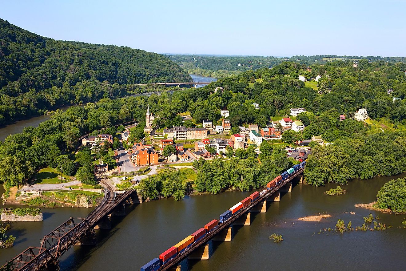 Aerial view of Harpers Ferry, West Virginia.