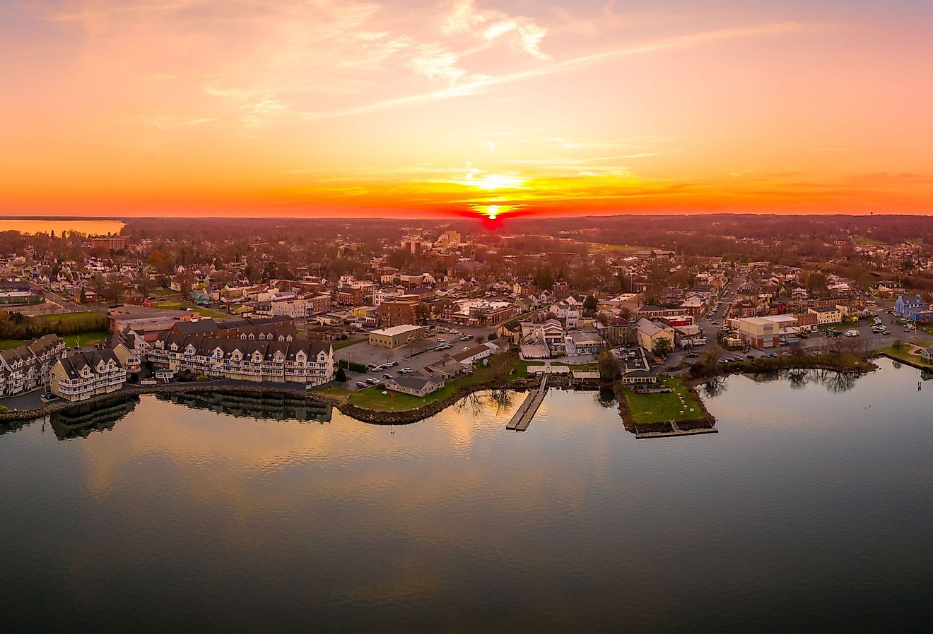 Aerial sunset panorama of Havre De Grace Harford County, Maryland.