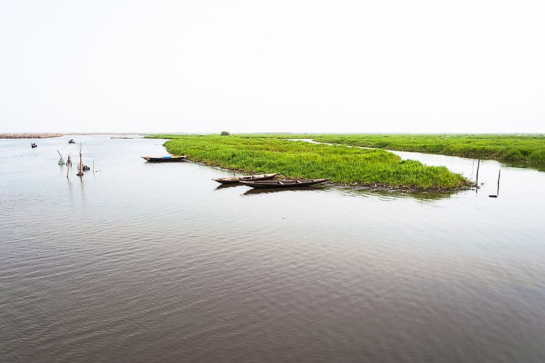 Canoes on Lake Nokoue, Benin. 