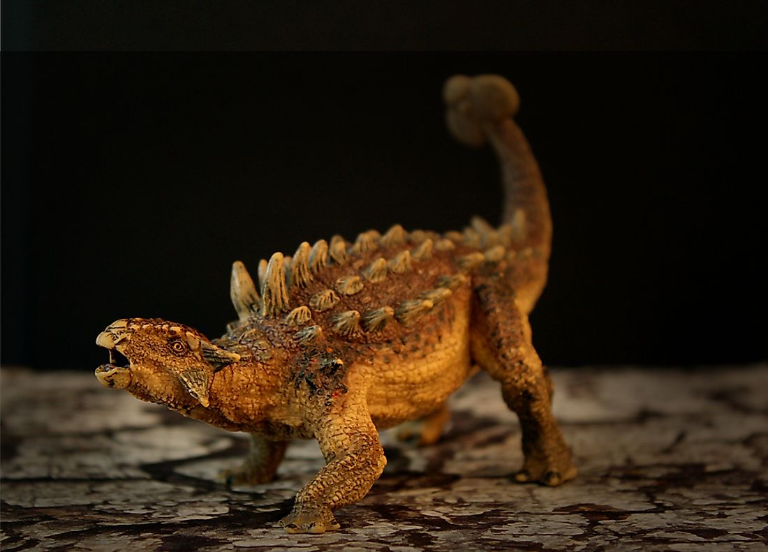 A 3D rendering of a Ankylosaurus dinosaur. 