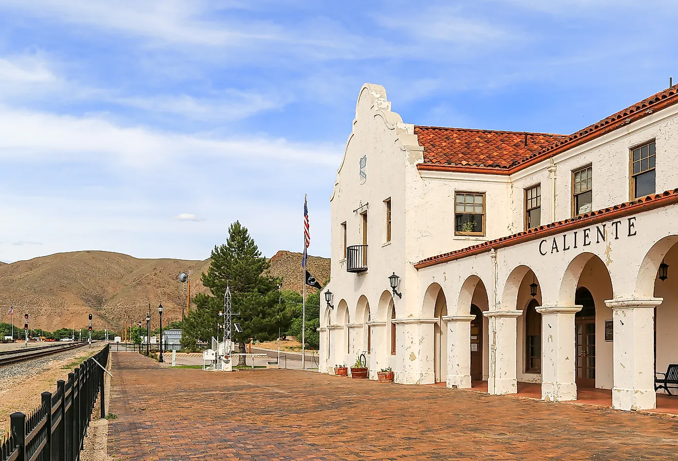 The historic Caliente Railway Station, currently the City Hall in Caliente, Nevada.
