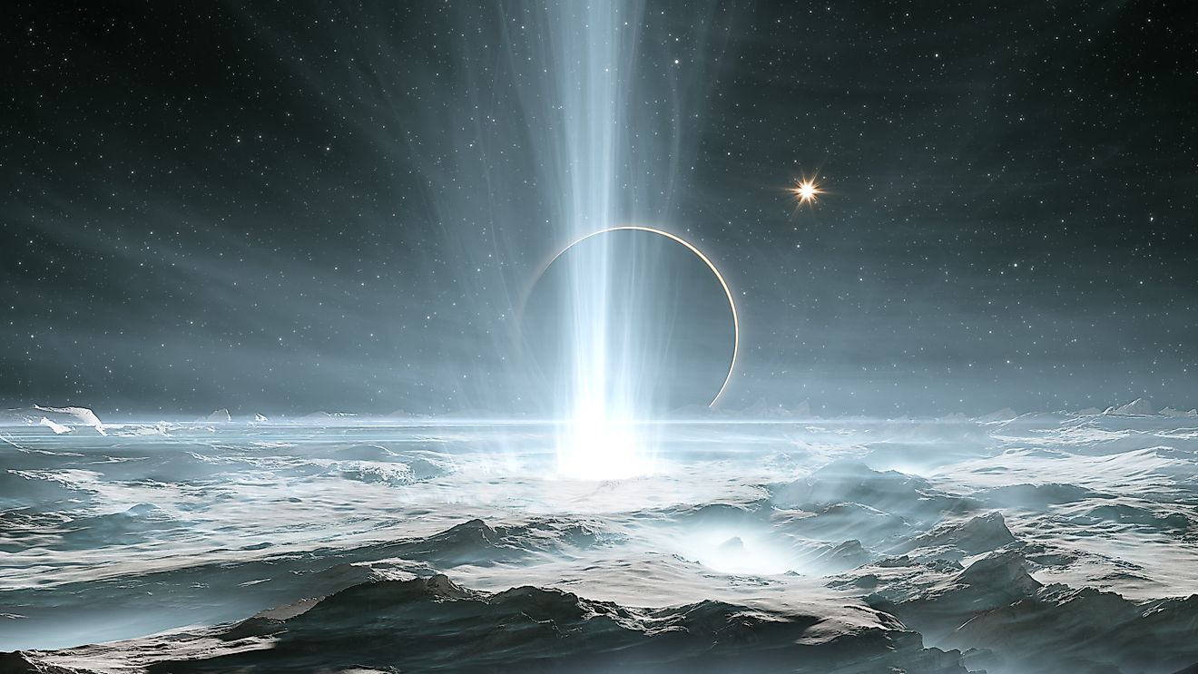 The huge geysers on Jupiter's icy moon Europa. 3d illustration