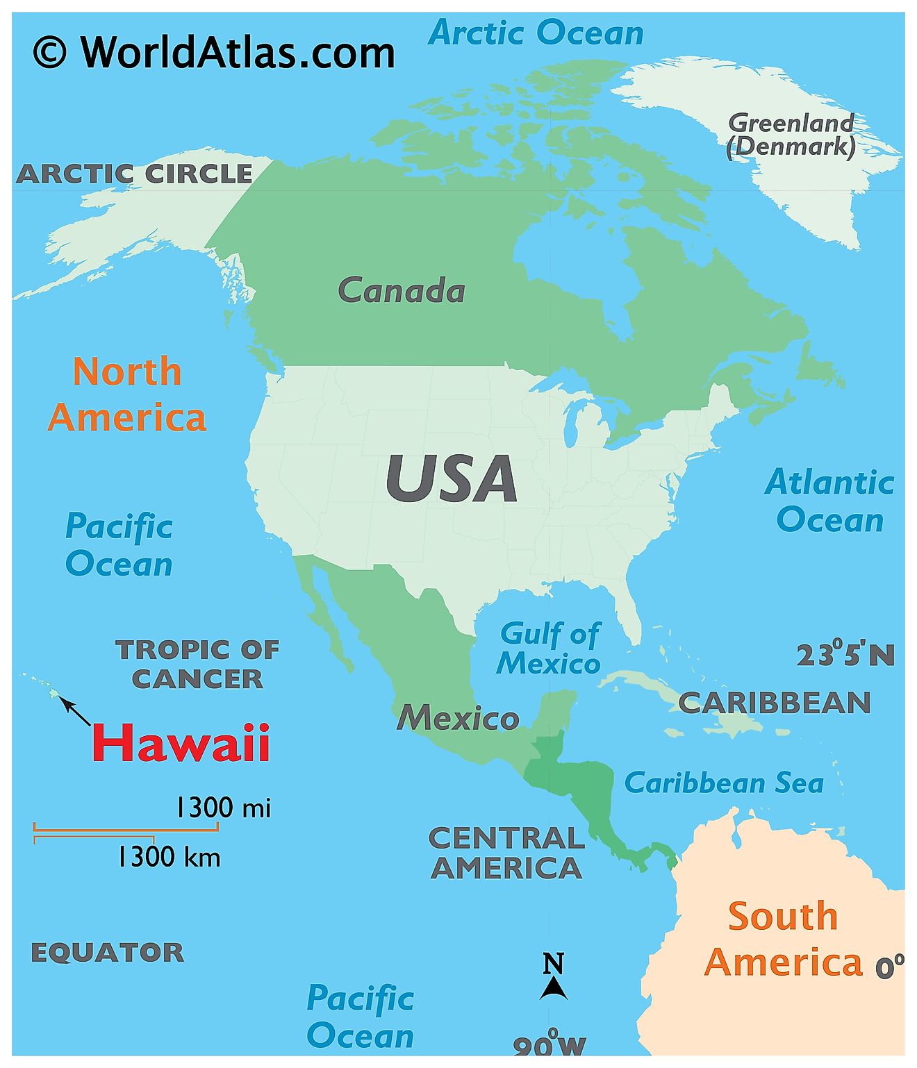 Map showing location of Hawaii in the world.