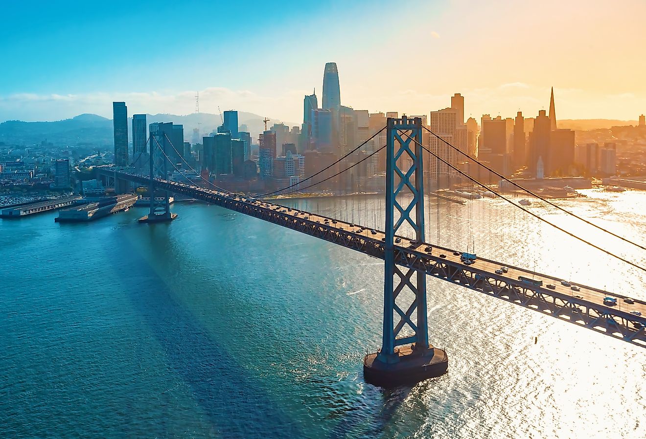 Aerial view of the Bay Bridge in San Francisco, California.
