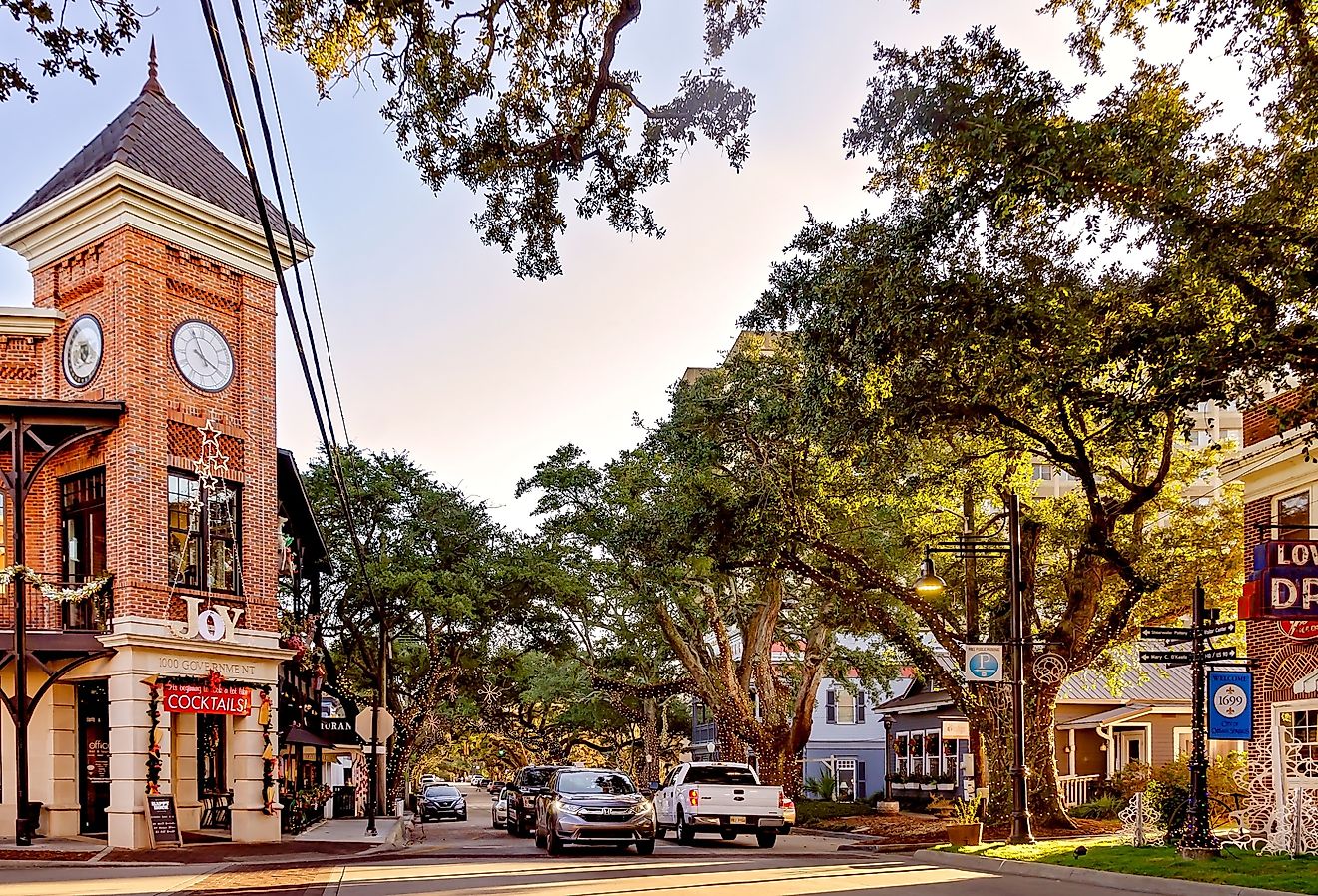 Shops line Washington Avenue in Ocean Springs, Mississippi. Image credit: Carmen K. Sisson via Shutterstock.com