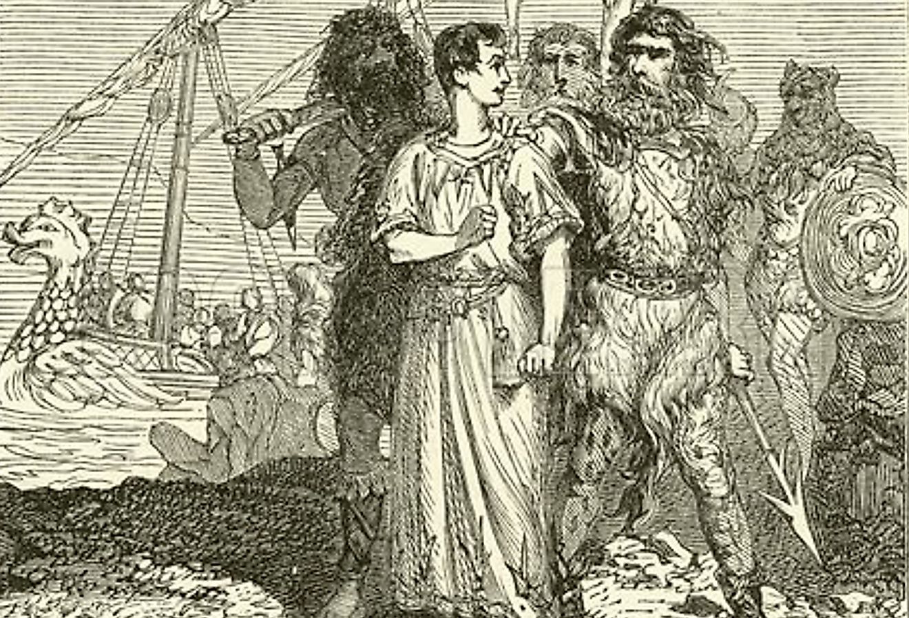 Black and white depiction of Caesar with the pirates, 1865.