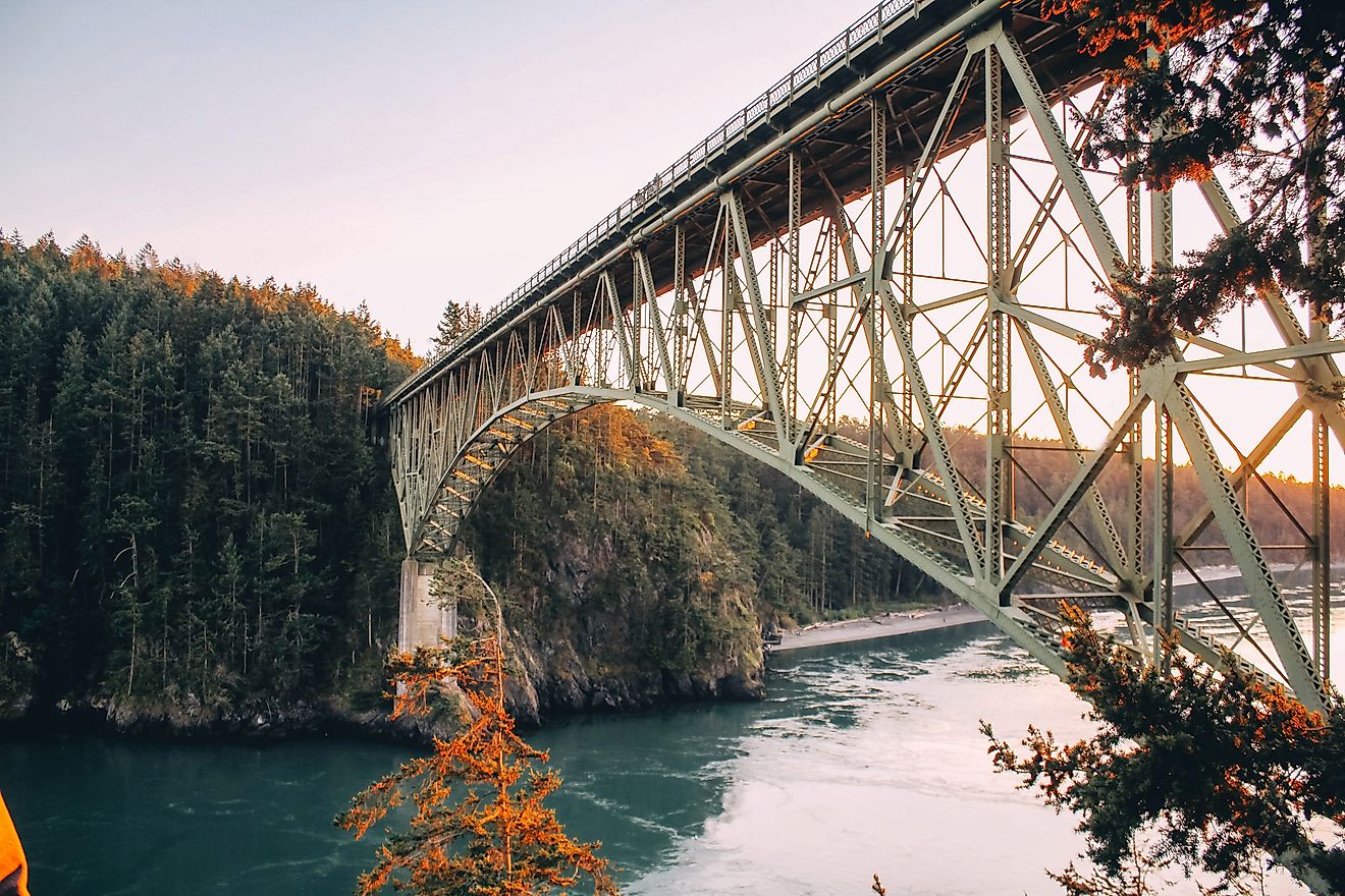 Deception Pass Bridge connecting Whidbey Island to Fidalgo Island in northwest Washington State.
