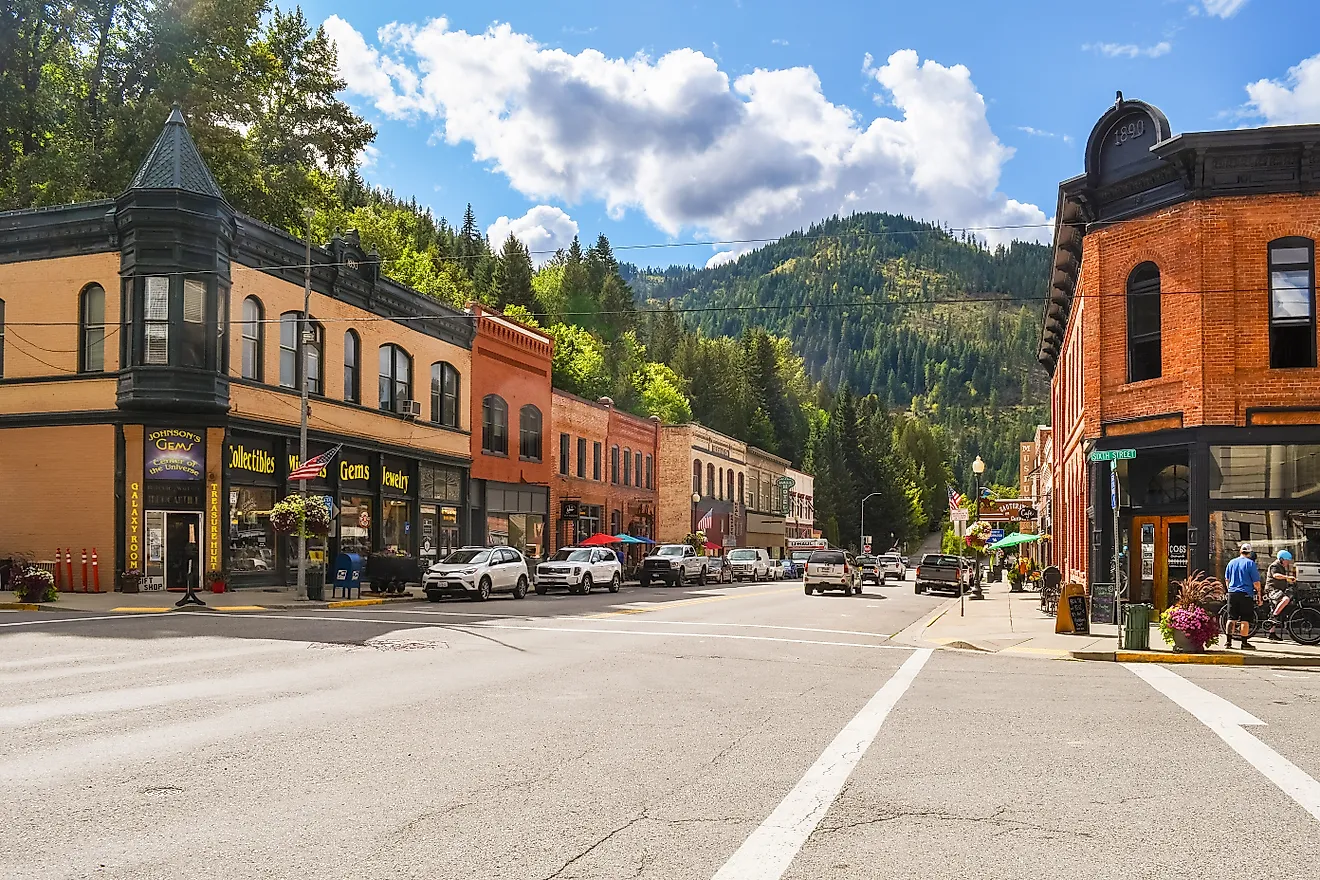 Bank Street, the main street through the historic town of Wallace, Idaho