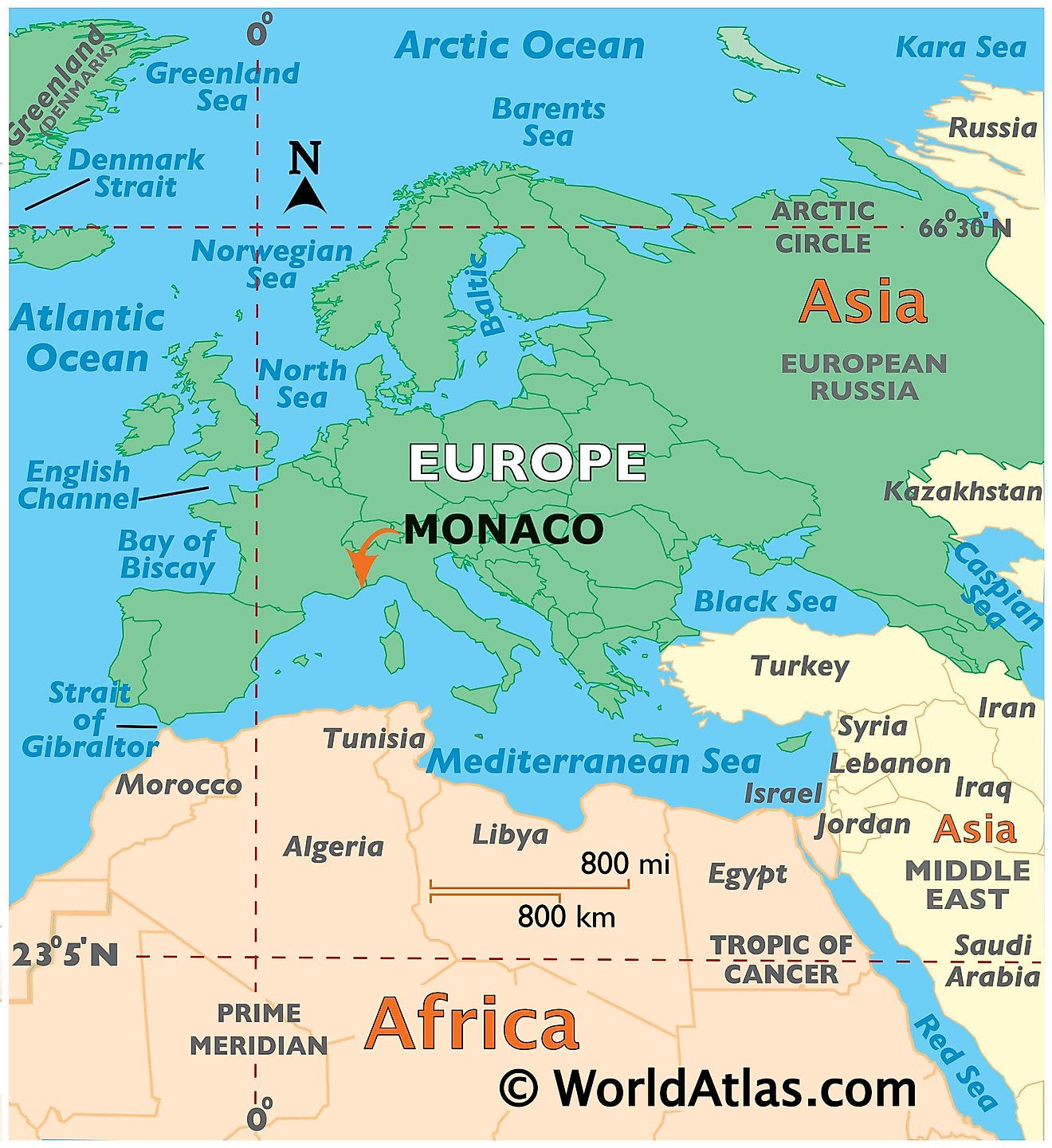 Map showing location of Monaco in the world.