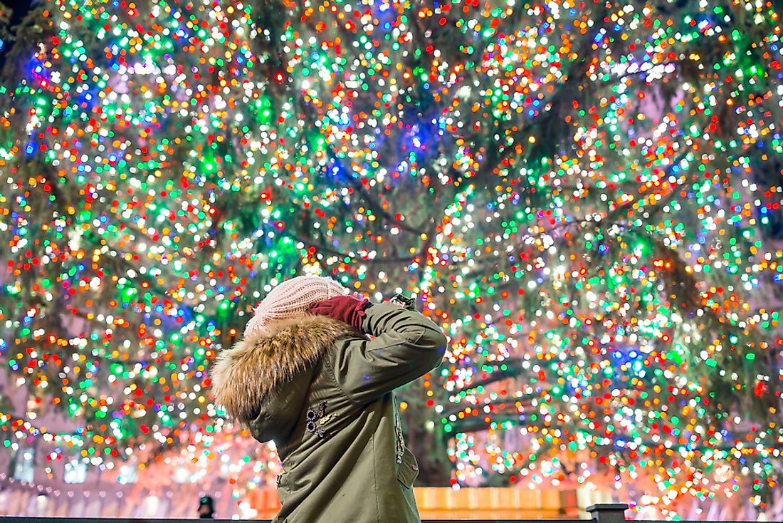 A girl marvels at the Rockefeller Center's Christmas tree. 