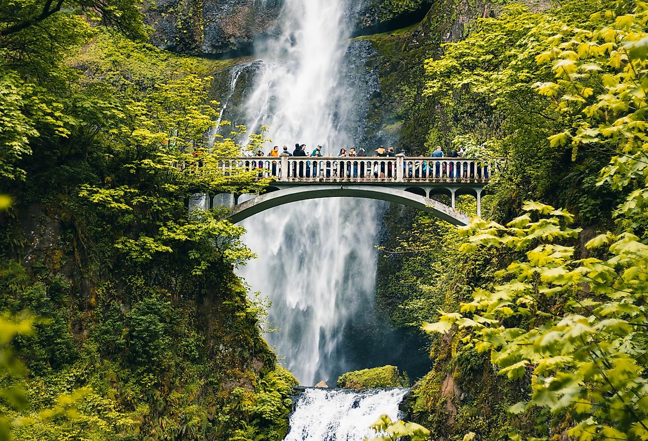 Multnomah Falls, the most visited natural recreation site in the Pacific Northwest, Columbia River Gorge National Scenic Area, Oregon.