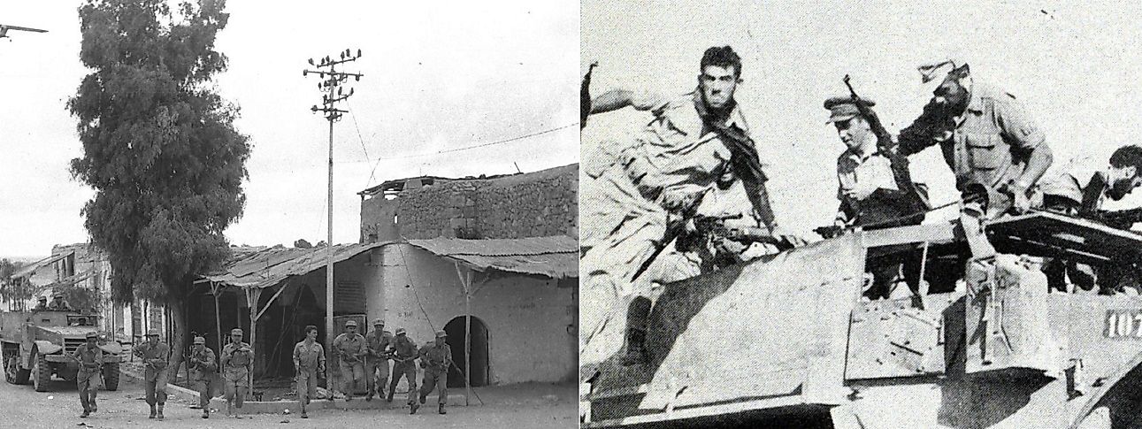 Israeli infantry (left) and Palmach elite Jewish infantry (right) prepare to face the Egyptians at Beersheba in October, 1948.