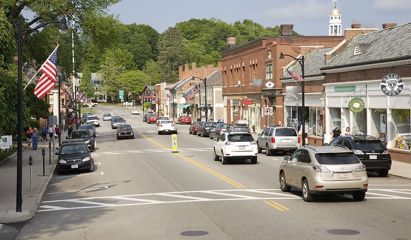 Storefronts in historic Concord, Massachusetts. Image credit Joseph Sohm via Shutterstock