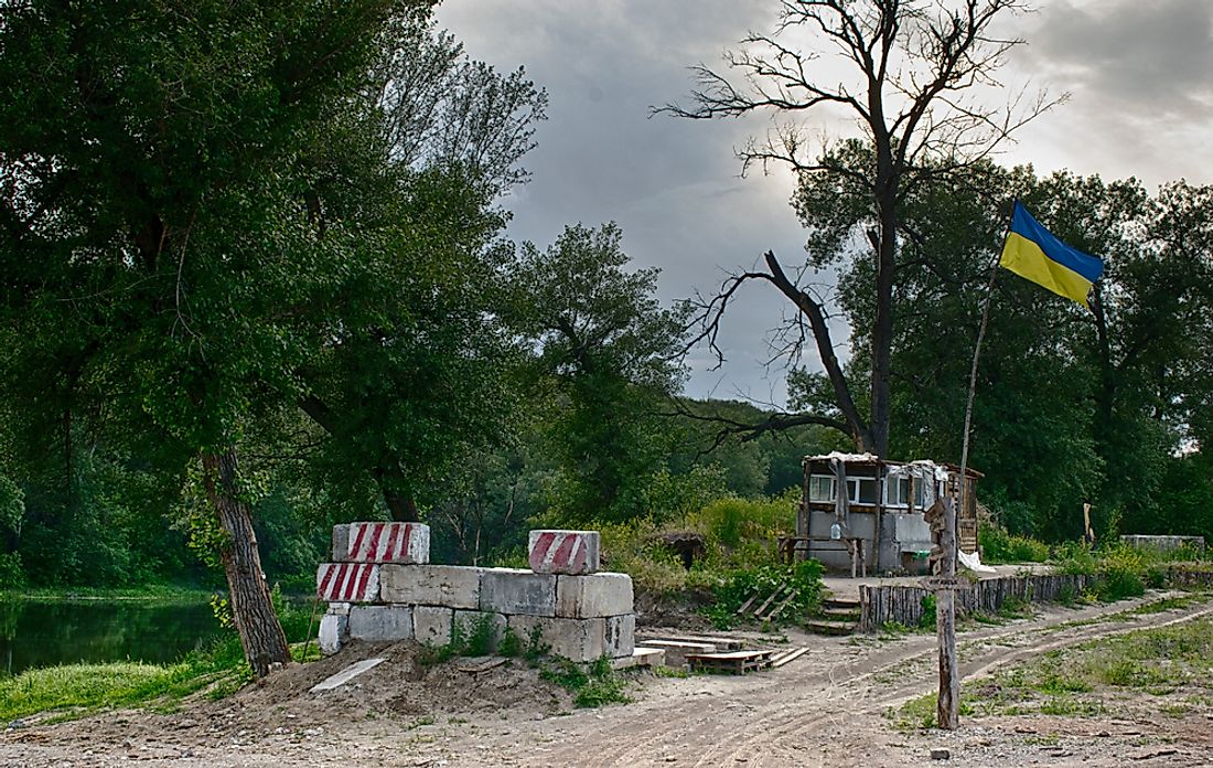 Abandoned military block post in the Donbass region of the Ukraine.