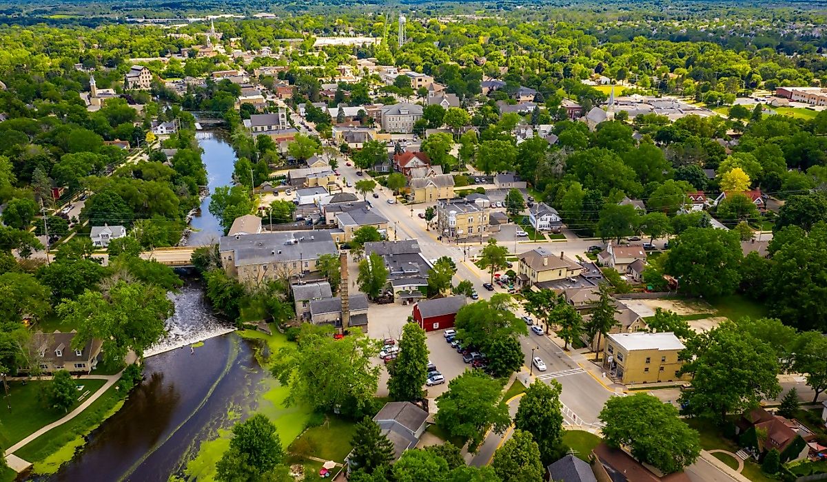 Aerial view of Downtown Cedarburg, Wisconsin