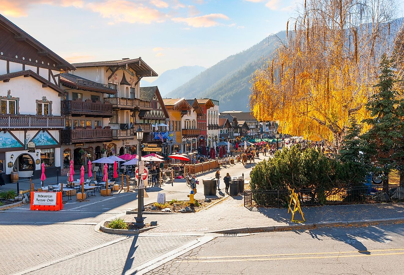 An autumn afternoon at the Bavarian-themed village of Leavenworth, Washington. Image credit Kirk Fisher via Shutterstock