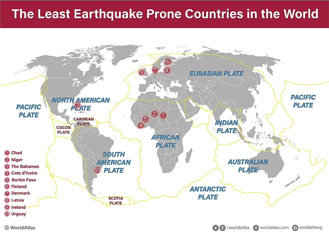 a map showing the countries least prone to earthquakes