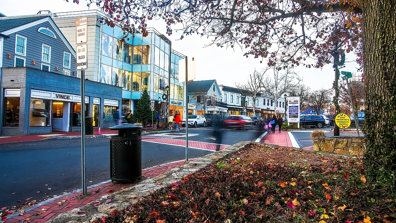 The charming downtown area of Westport, Connecticut. Editorial credit: Miro Vrlik Photography via Shutterstock.com.