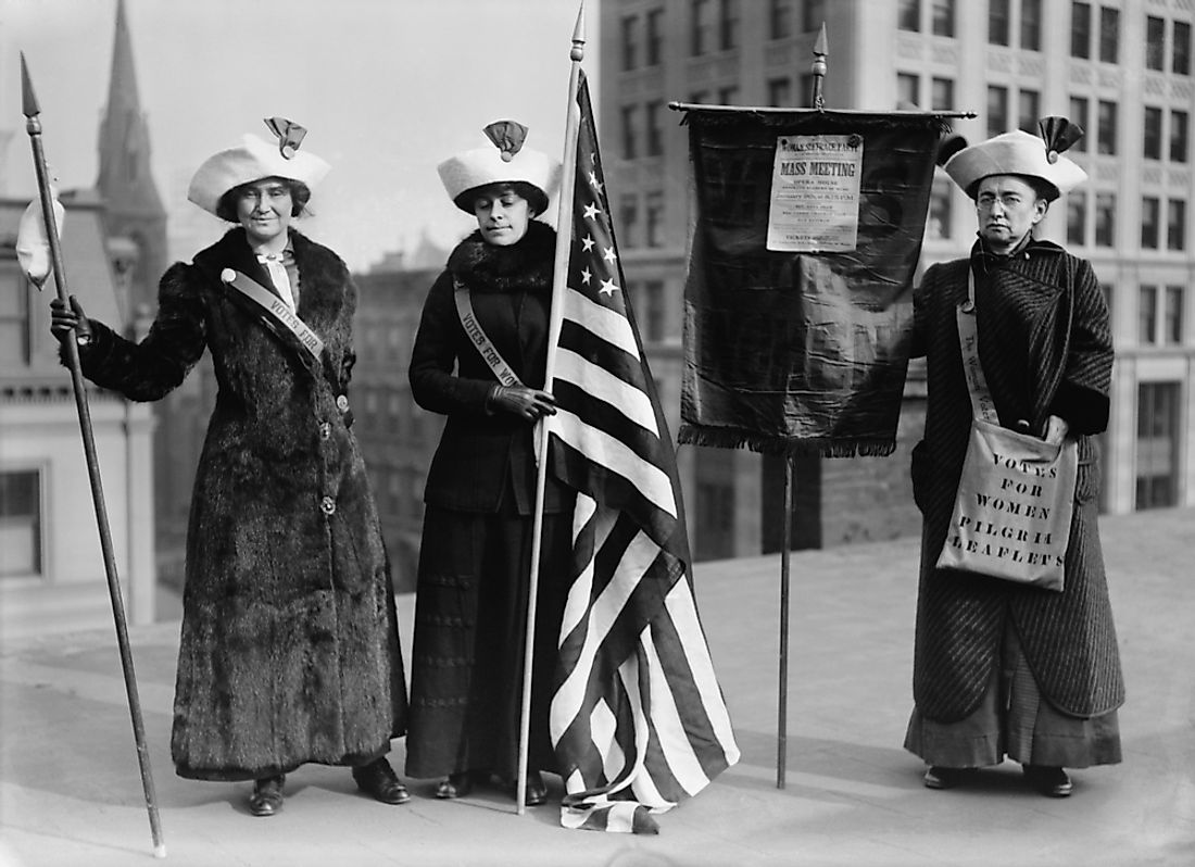  Suffragettes promote the women's suffrage movement during the Suffrage Hike of 1912.