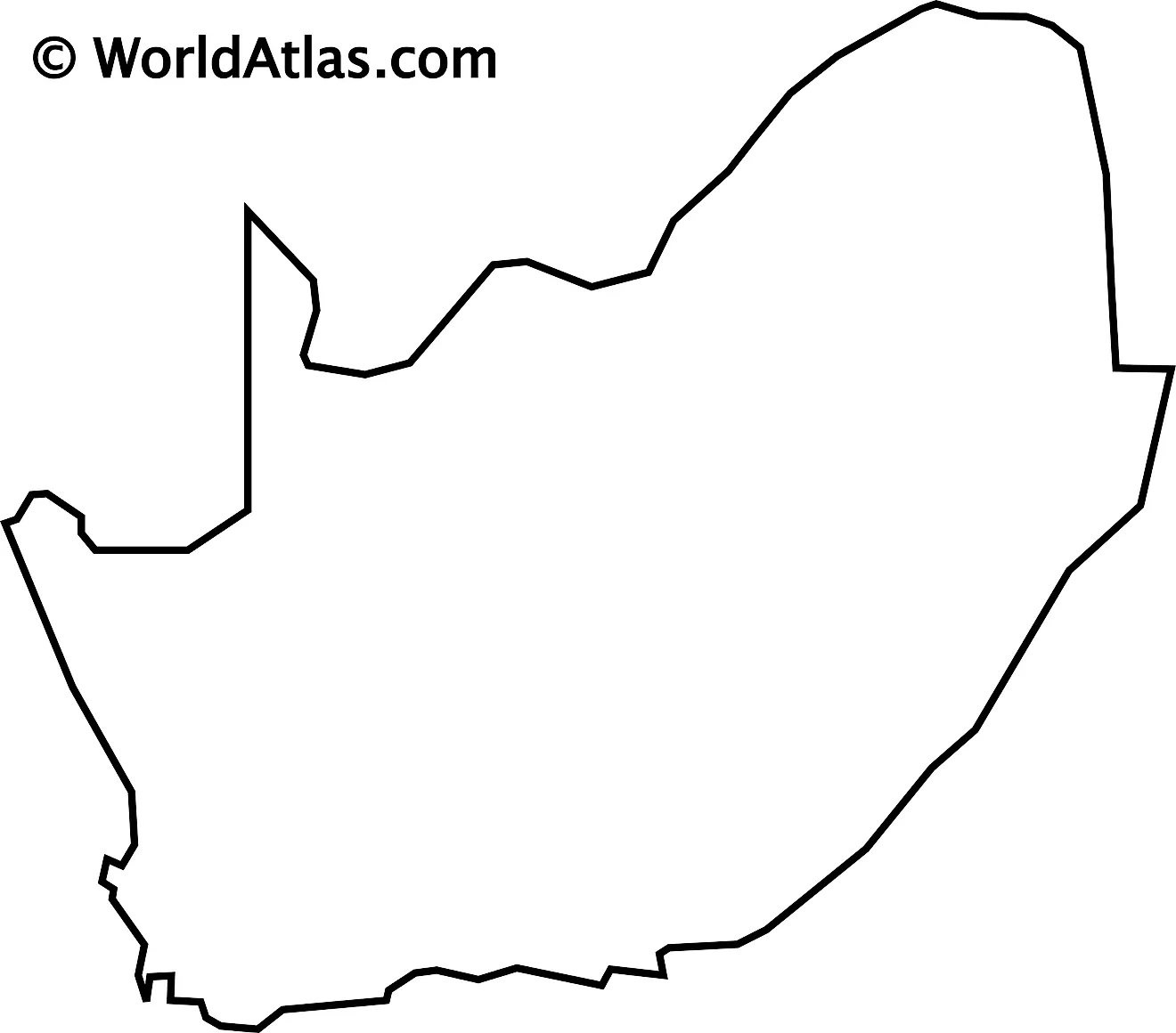 Mapa de contorno en blanco de Sudáfrica