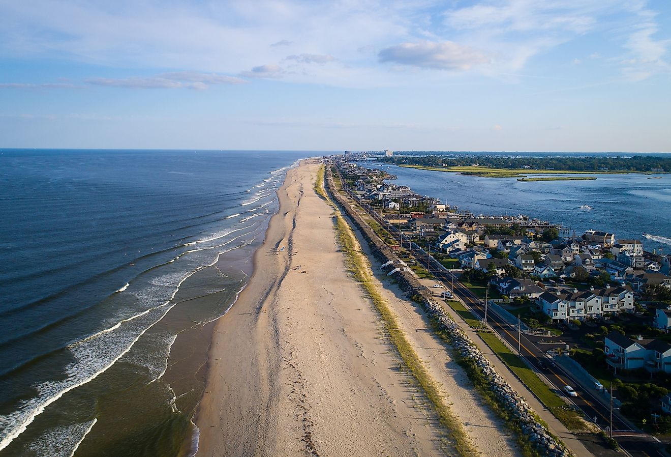 Aerial view of the Jersey shore and the roadway in New Jersey.