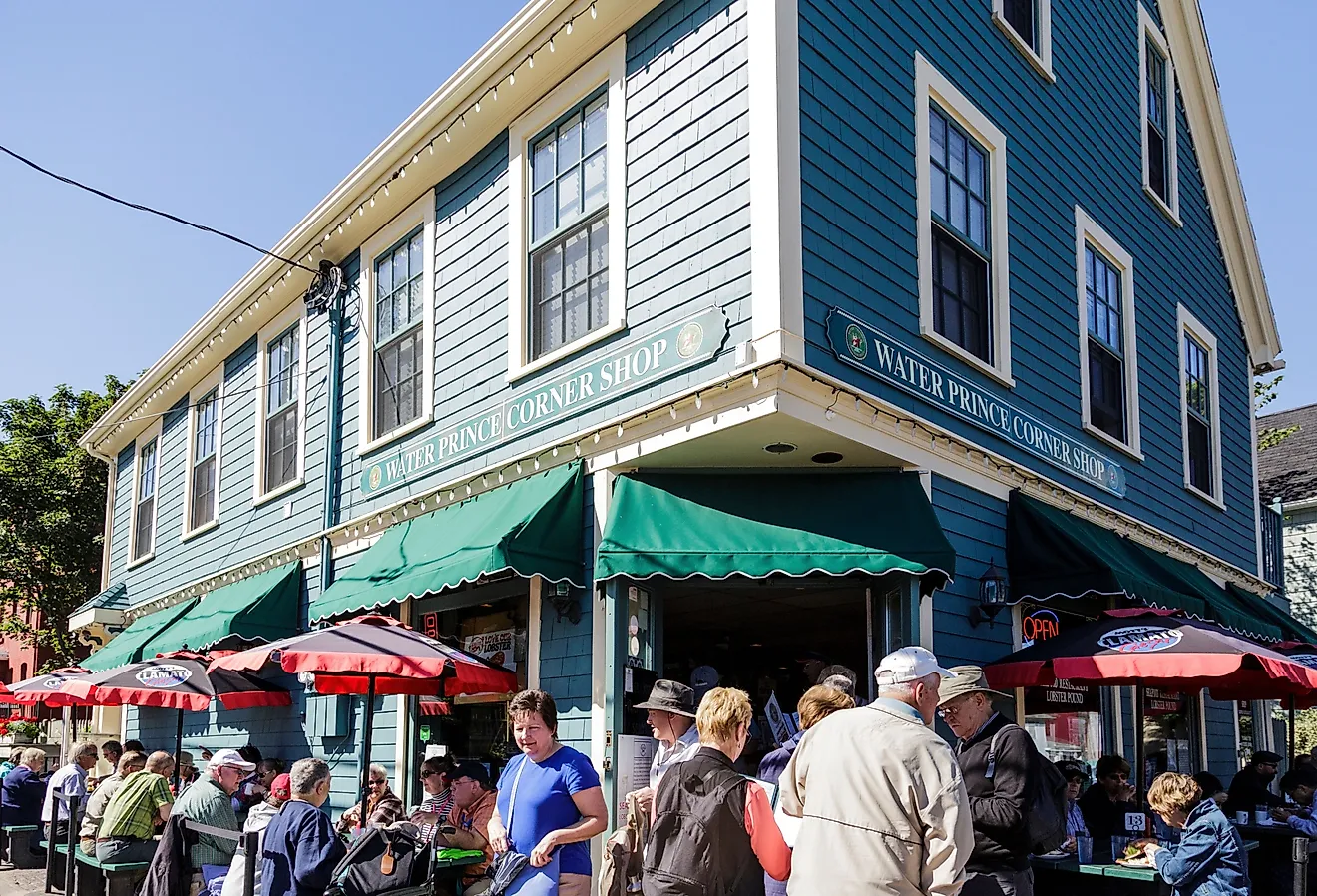 Folks dining al fresco at Water Prince Corner Shop in Charlottetown, PEI. Image credit Darryl Brooks via Shutterstock.
