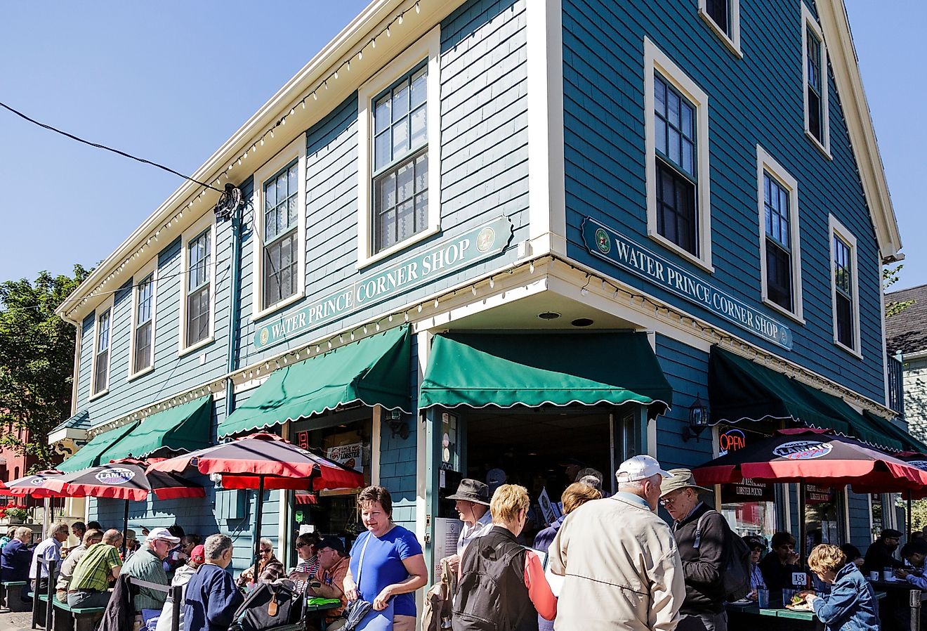 Folks dining al fresco at Water Prince Corner Shop in Charlottetown, PEI. Image credit Darryl Brooks via Shutterstock.