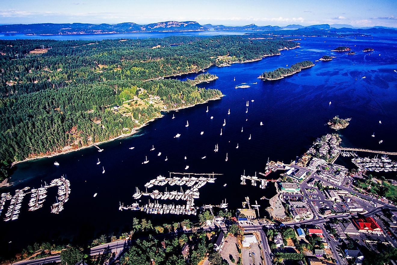 Aerial image of Ganges, Salt Spring Island, Gulf Islands, BC, Canada