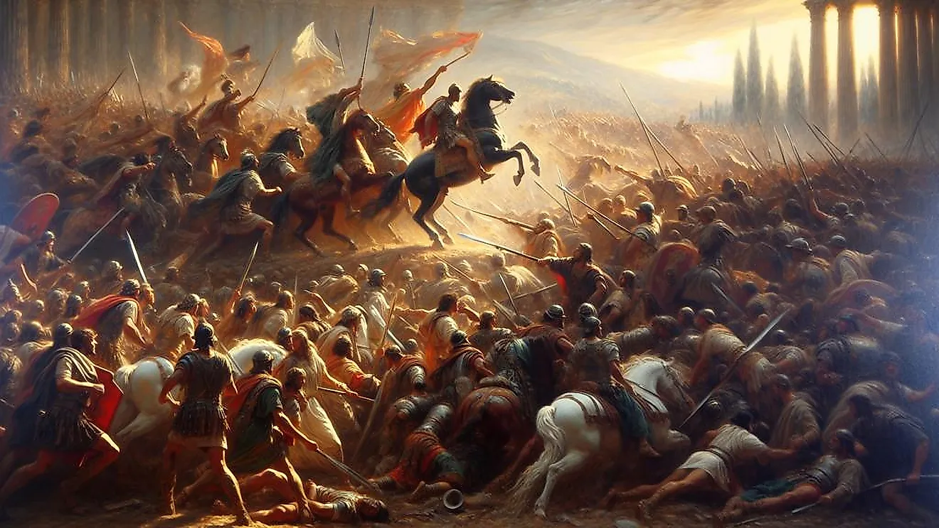 Oil painting artistic image of rebellion army Roman against Roman army.