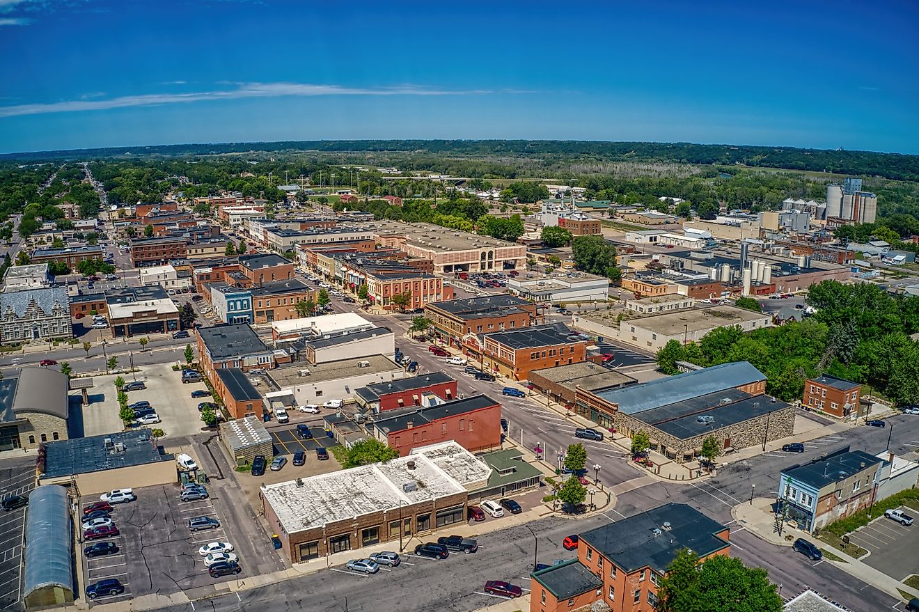 Aerial view of New Ulm, a town imbued with German heritage in Minnesota.