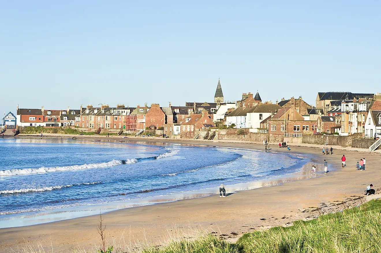 The beach and town in North Berwick, Scotland. 