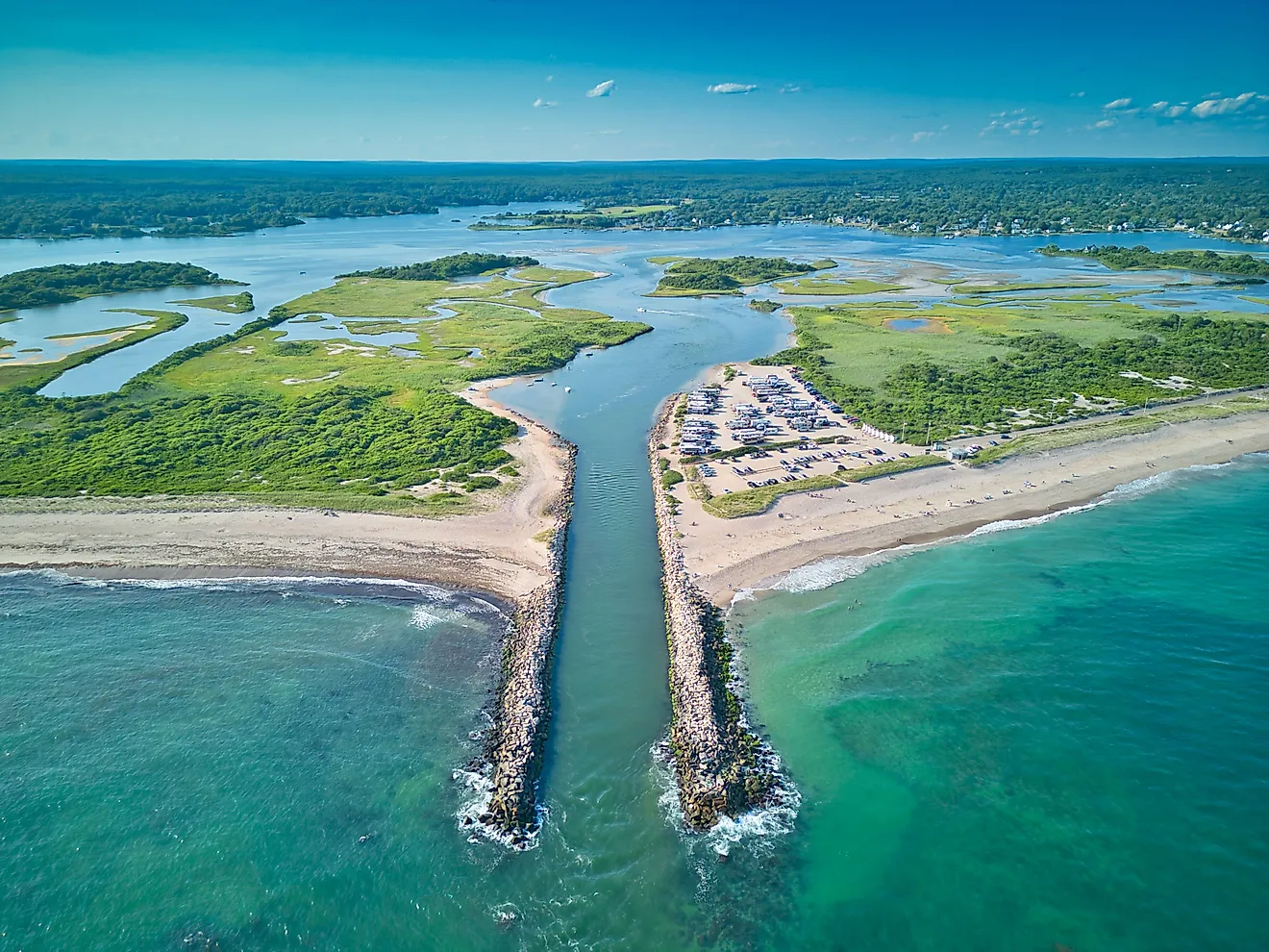 The sandy beach in Charlestown, Rhode Island.