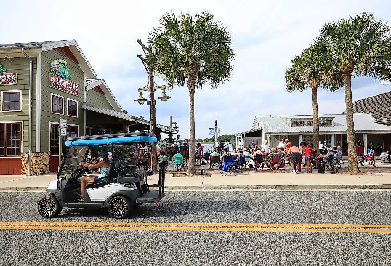 The Villages is a popular retirement golf cart community in Sumter County, Florida. Image credit Jillian Cain Photography via Shutterstock