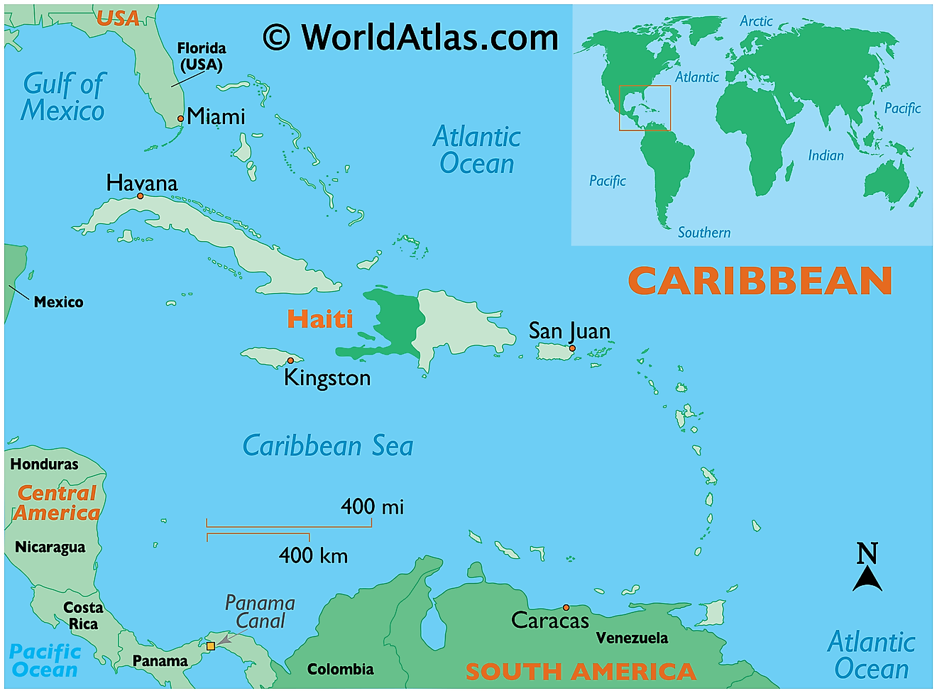 Mapa que muestra la ubicación de Haití en el mundo.