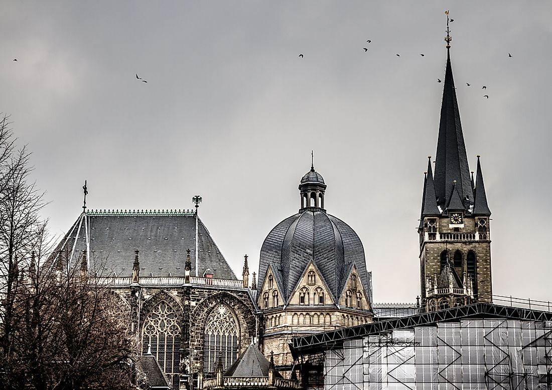 The tower, dome and nave of Charlemagne's Imperial Cathedral. 