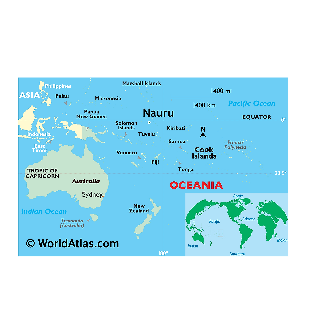 Mapa que muestra la ubicación de Nauru en el mundo.