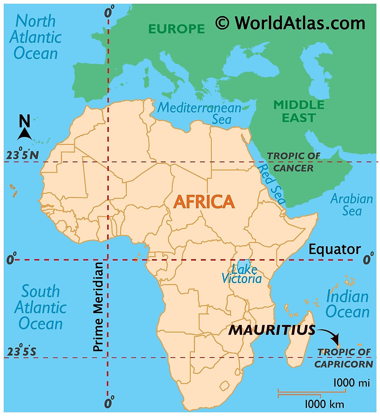 Map showing location of Mauritius in the world.